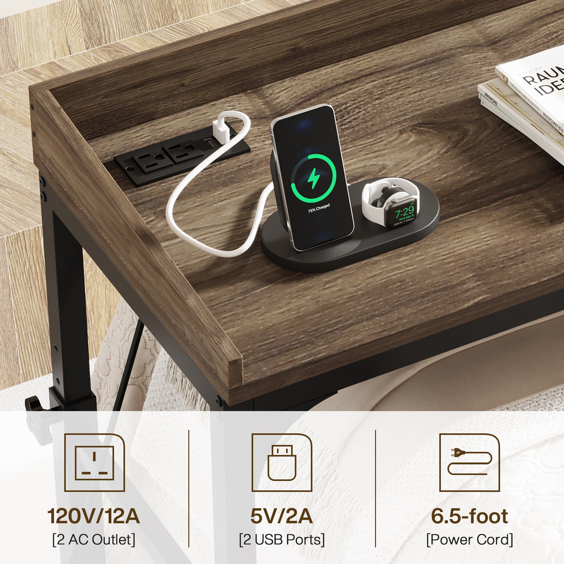 Adjustable Overbed Table with Wheels